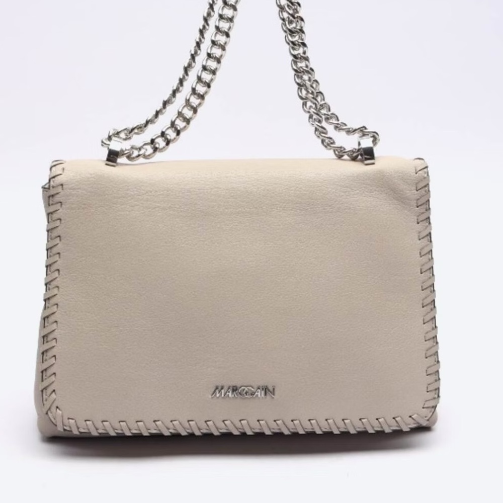 Marc Cain Cream Leather Shoulder Bag with Silver Chain
